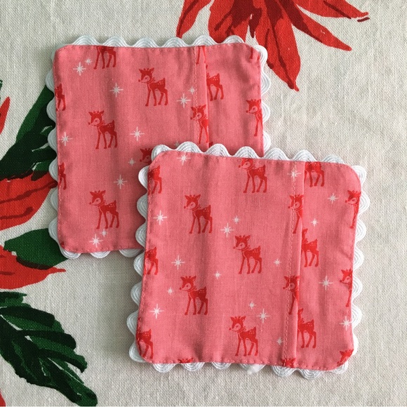 ✨Pink Mid-century Modern Reindeer Coasters, Hand Made Set of 2✨ - Picture 5 of 13